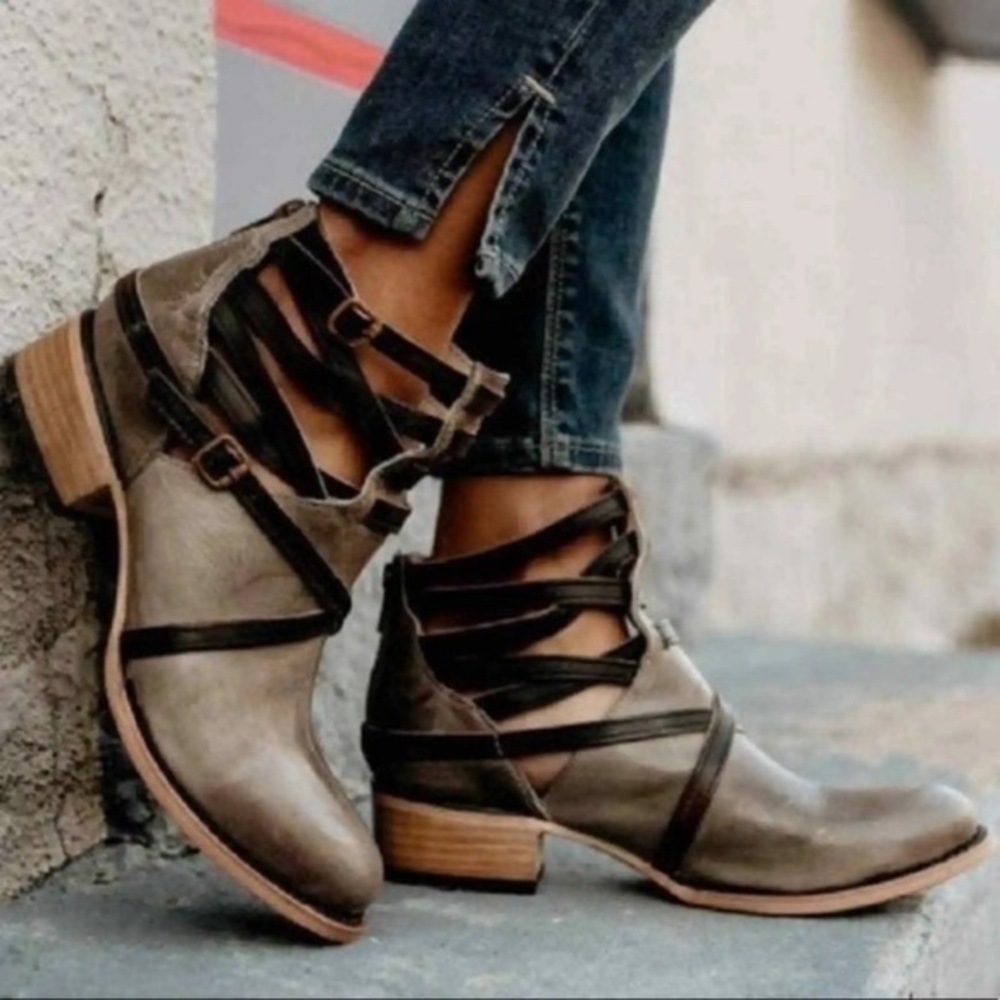 Firebird by Steven Gray Brown Leather Distressed Stair Ankle Boot 6
